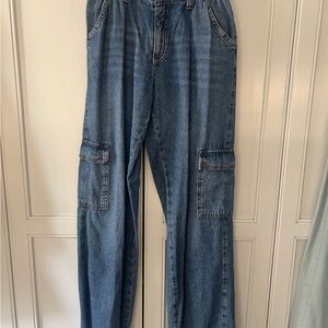 Relaxed Fit Blue Cargo Jeans